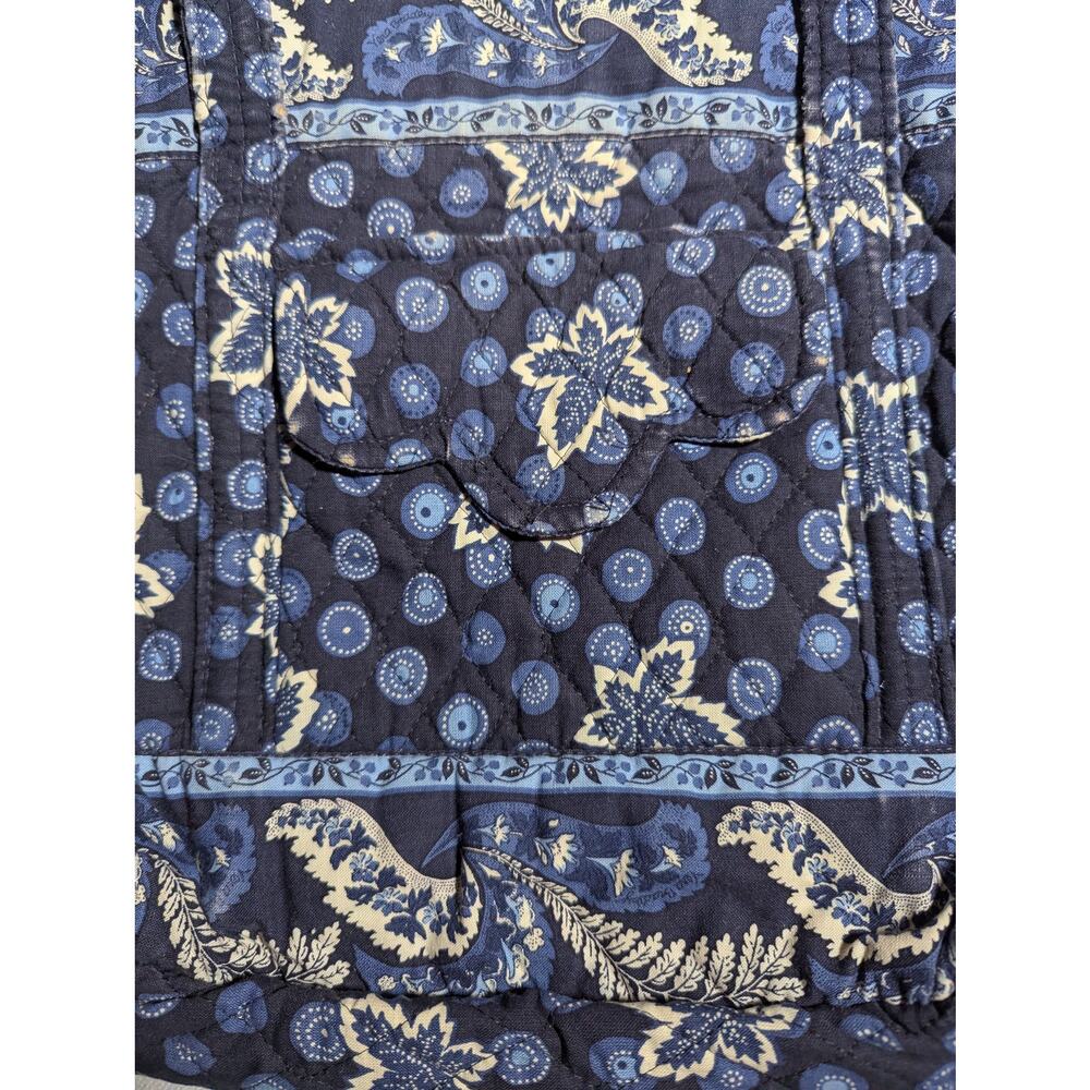 Vtg 1990s Vera Bradley Cornflower Navy Blue Floral Quilted Cotton Shoulder Bag - Picture 3 of 7